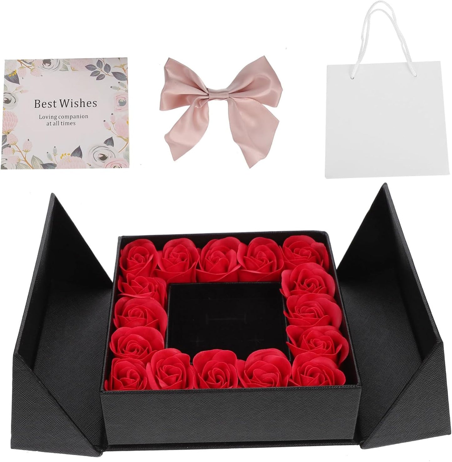 Caja de regalo con 16 rosas artificiales